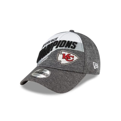 Grey Kansas City Chiefs Hat - New Era NFL Conference Champions Official Locker Room 9FORTY Adjustable Caps USA8409275